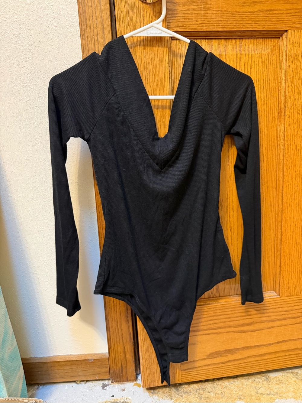 Black Long-Sleeve V-Neck Bodysuit - Women's Top